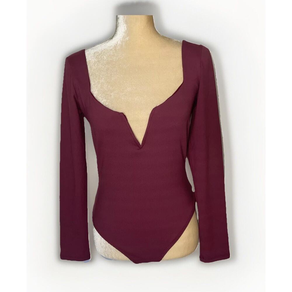 Free People Intimately “Stars Aligned” V-Wire Maroon Bodysuit Size M